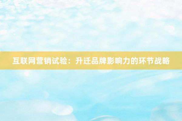 互联网营销试验：升迁品牌影响力的环节战略